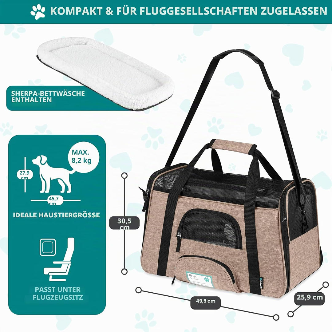 PetAmi Premium Fluggesellschaften zugelassene weiche HaustierReisetasche | belüftetes, komfortables