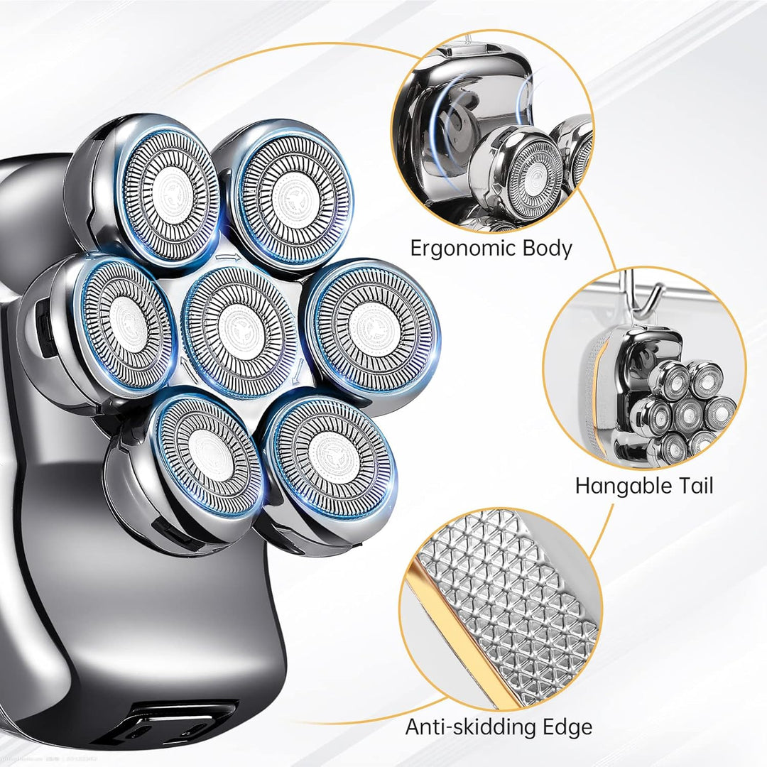 Rasierer Herren Elektrisch, 6 in 1 Glatzen Rasierer Herren für 0,0 mm, IPX6 Wasserdicht Kopfrasierer