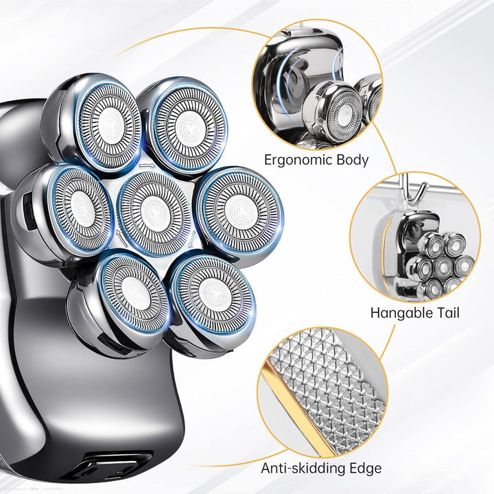 Rasierer Herren Elektrisch, 6 in 1 Glatzen Rasierer Herren für 0,0 mm, IPX6 Wasserdicht Kopfrasierer