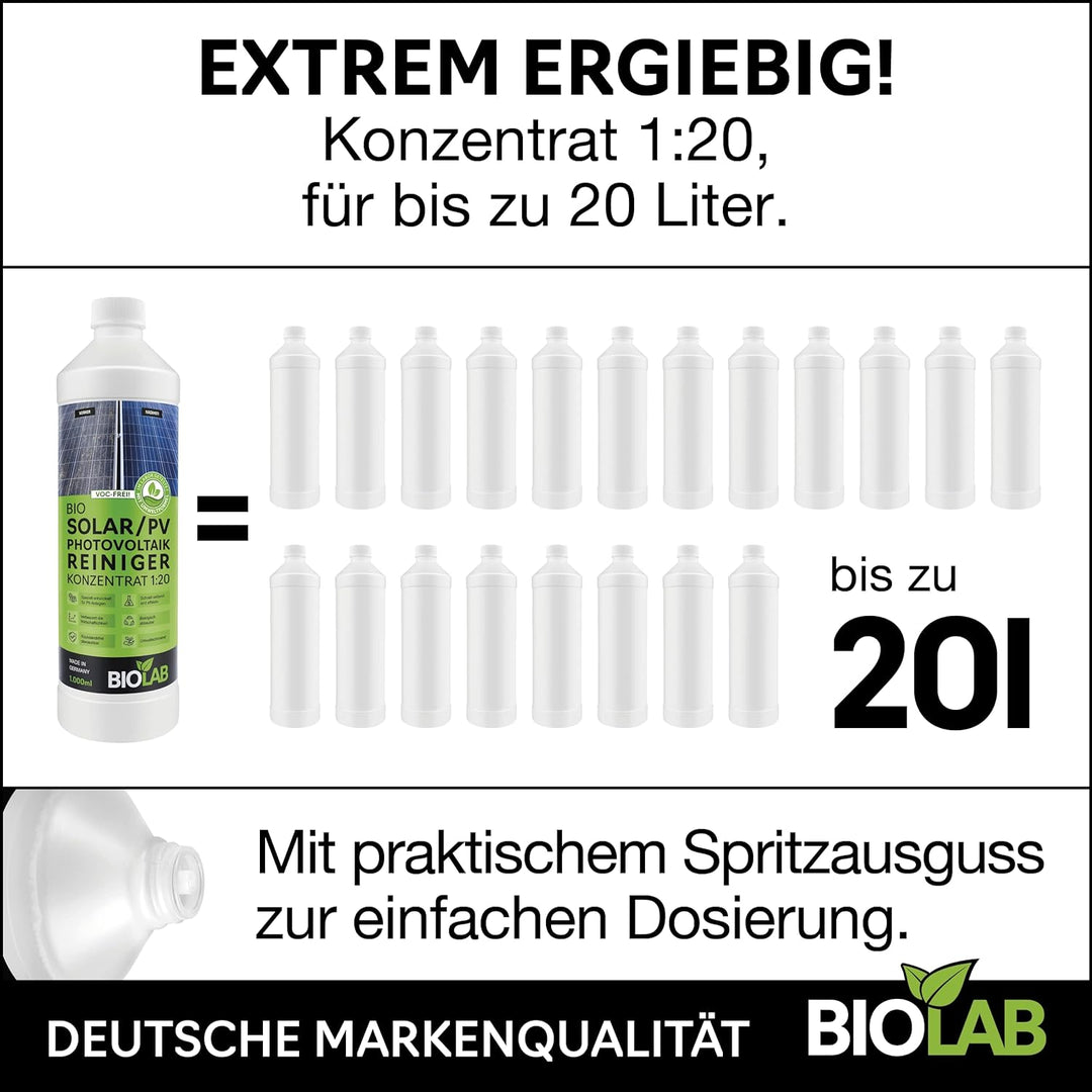 BIOLAB Bio Solar & PV Photovoltaik Reiniger Konzentrat 1:20 (5 Liter Kanister) zum Reinigen von Sola