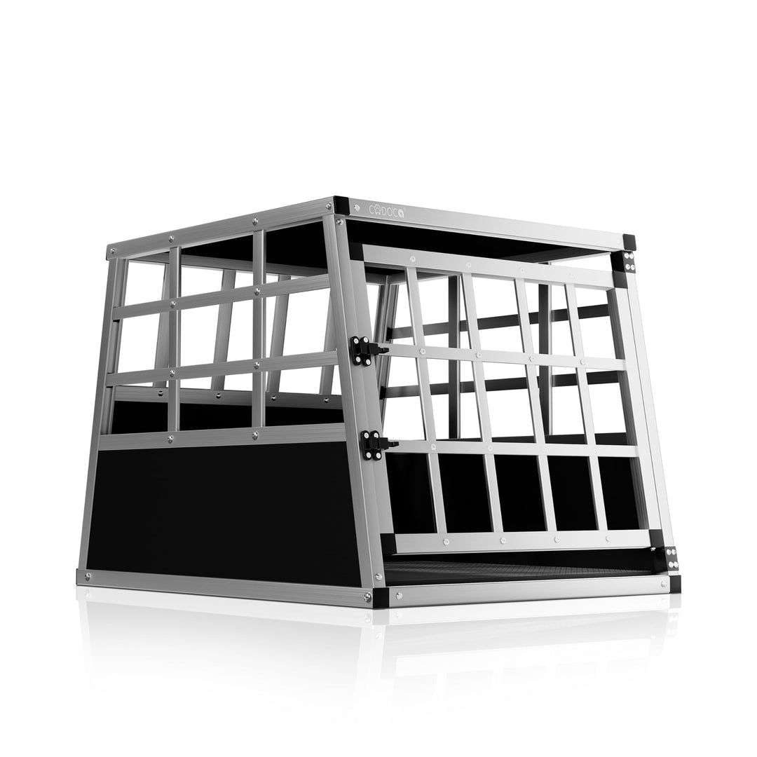 CADOCA® Hundetransportbox Aluminium Hundebox Kofferraum robust verschliessbar trapezförmig M 54x70x5