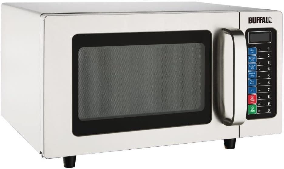 Buffalo 1000 W programmierbare kommerzielle Mikrowelle 25 Liter, Edelstahl, 5 Leistungsstufen, inklu