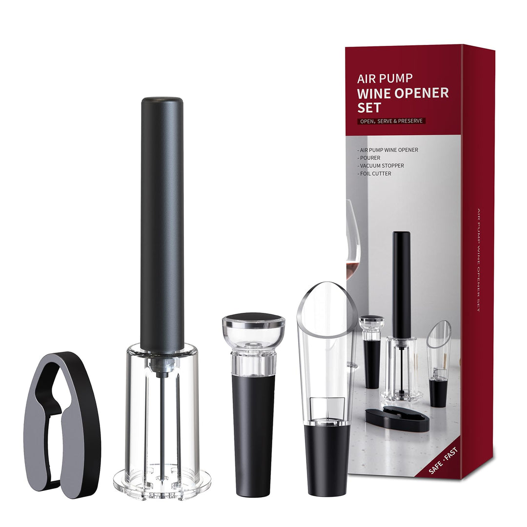 FBBULES 4 Stück Druckluft Korkenzieher Set - Druckluft Flaschenöffner mit Folienschneider, Vakuumsto