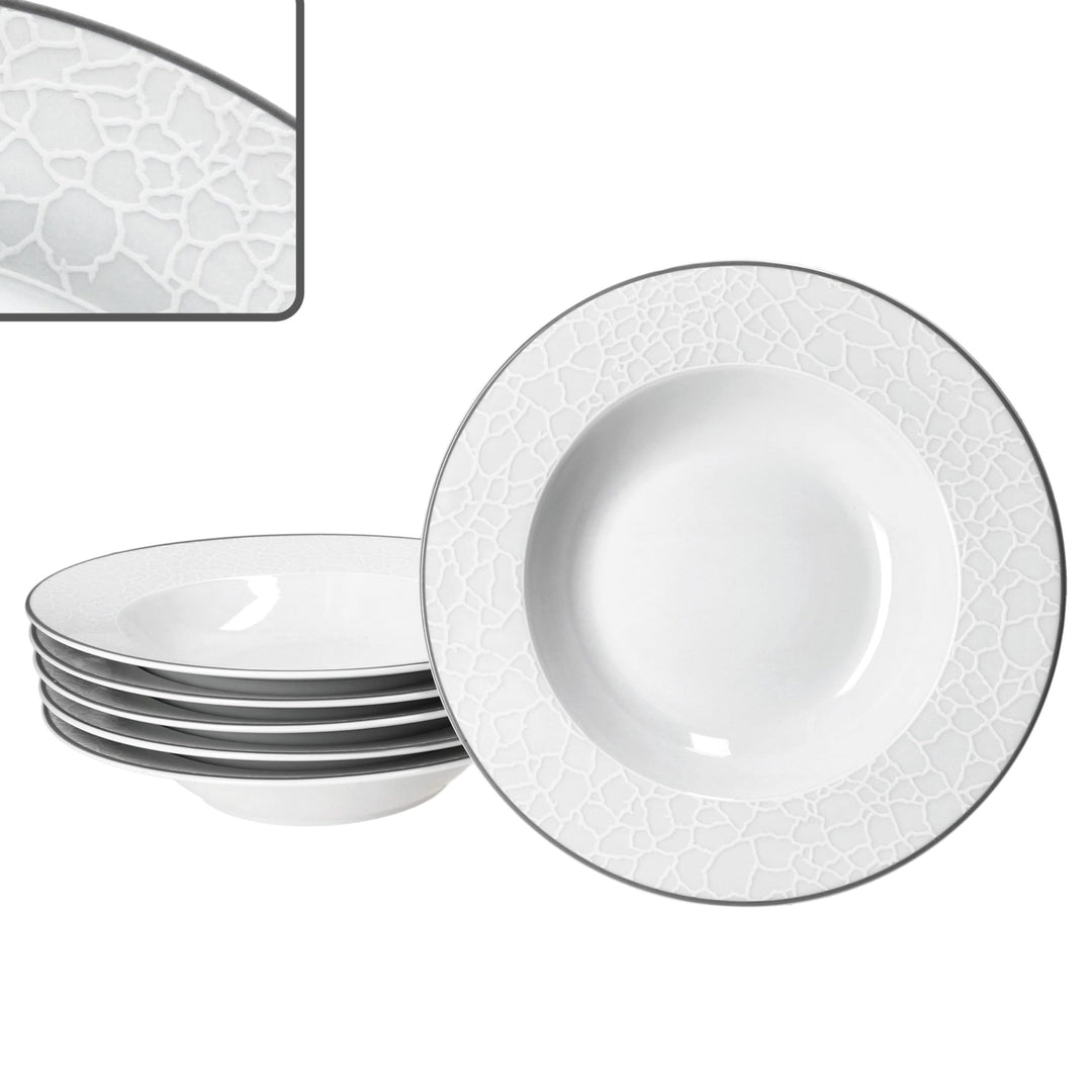 MamboCat 6er Set Venedig Suppenteller I 150ml, Ø21,5cm I weisses elegantes Porzellan Geschirr I 6 Pe