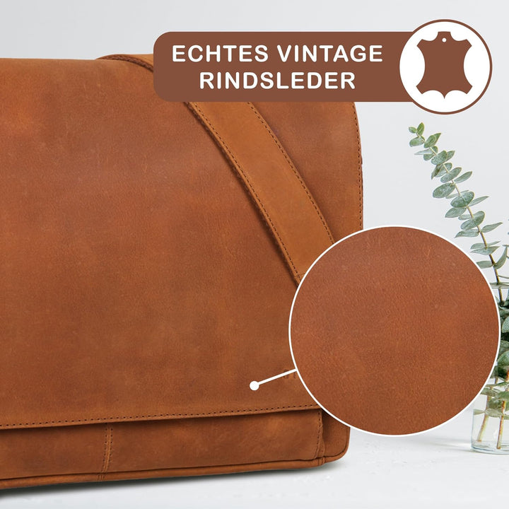 STILORD 'Tom' Vintage Leder Umhängetasche für Studium Uni Büro Arbeit 15 Zoll Laptoptasche DIN A4 Sc