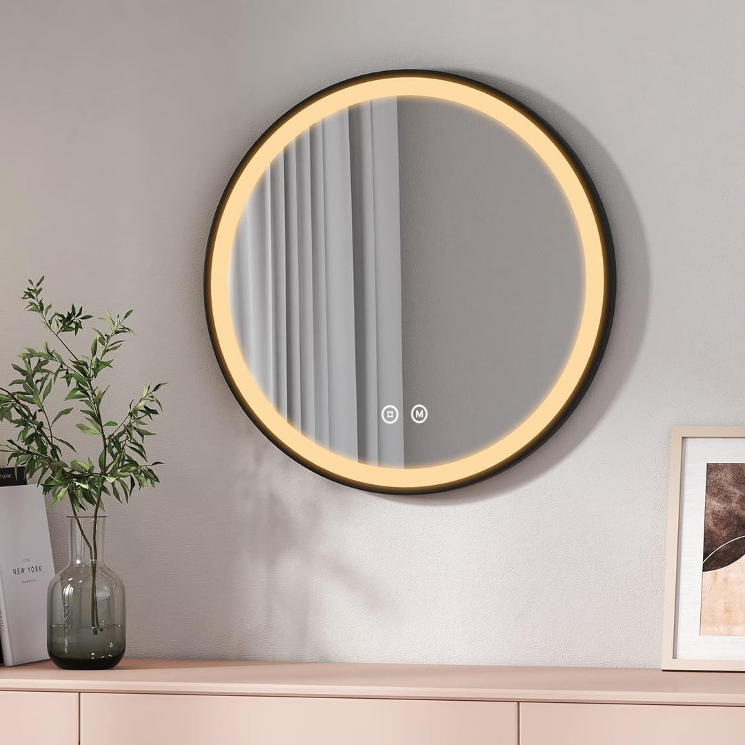 EMKE Badspiegel Rund 60 cm Badspiegel mit Beleuchtung mit Touch/ 3 Lichtfarben Dimmbare/Speicherfunk
