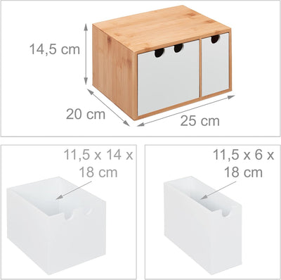 Relaxdays Schubladenbox, Bambus & MDF, Mini Kommode 2 Schubladen, HBT: 14,5x25x20 cm, Schreibtisch O