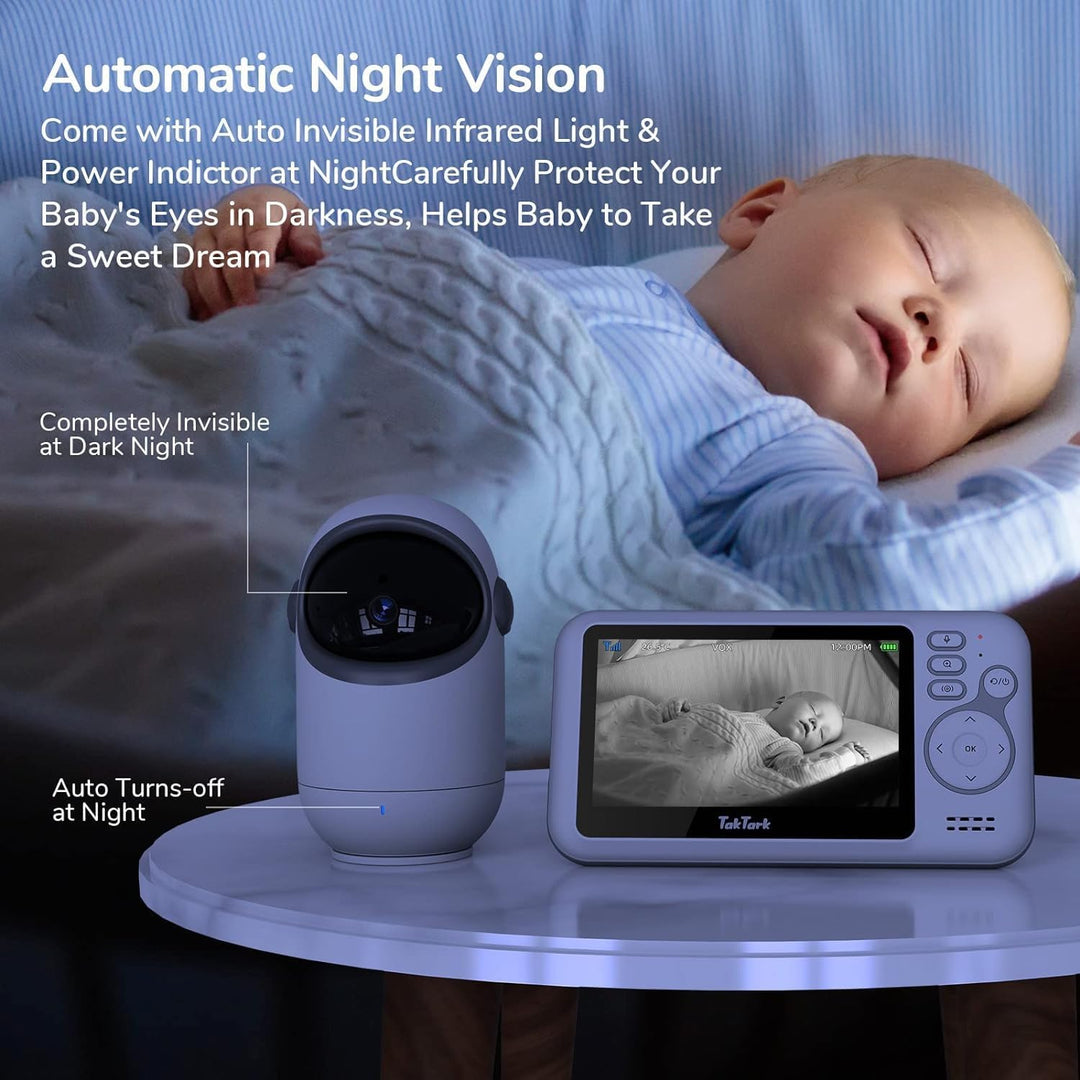 TakTark Babyphone mit Kamera, 4.3'' Babyfon mit Kamera und Audio mit Pan-Tilt 300° Rotation Video Ba
