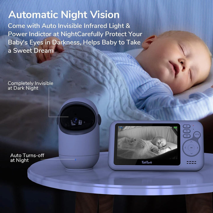 TakTark Babyphone mit Kamera, 4.3'' Babyfon mit Kamera und Audio mit Pan-Tilt 300° Rotation Video Ba