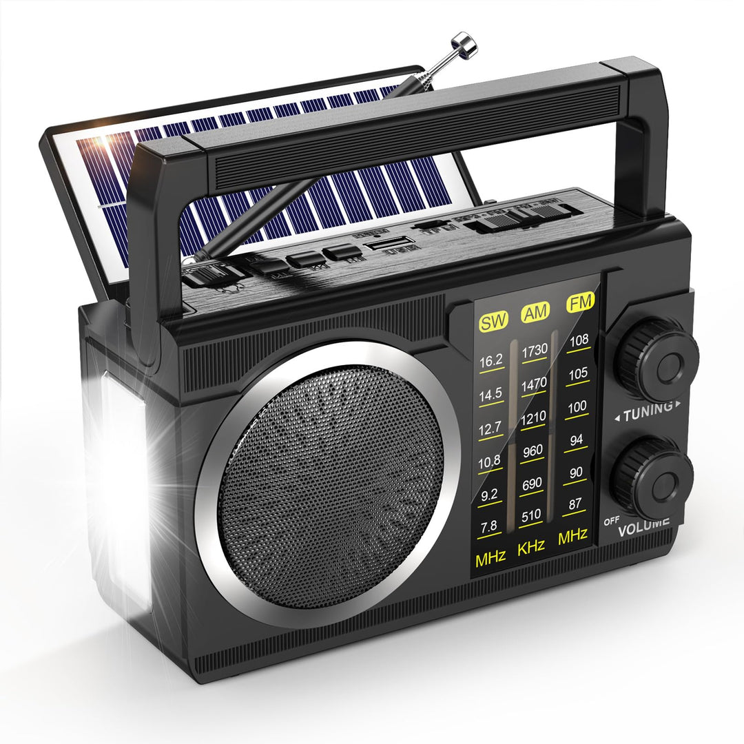 PRUNUS J-135 AM/FM/SW Solar Radio mit 1800mAh Akku oder AA batteriebetrieb, Nostalgie Radio mit Blue