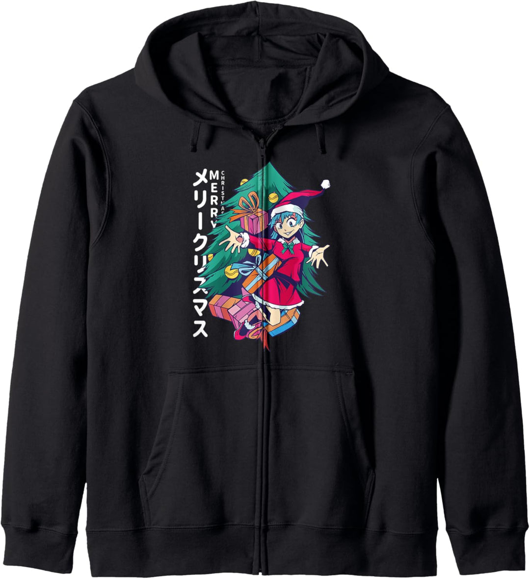 Frohe Weihnachten auf Japanisch Anime Mädchen Weihnachtsmann Kapuzenjacke