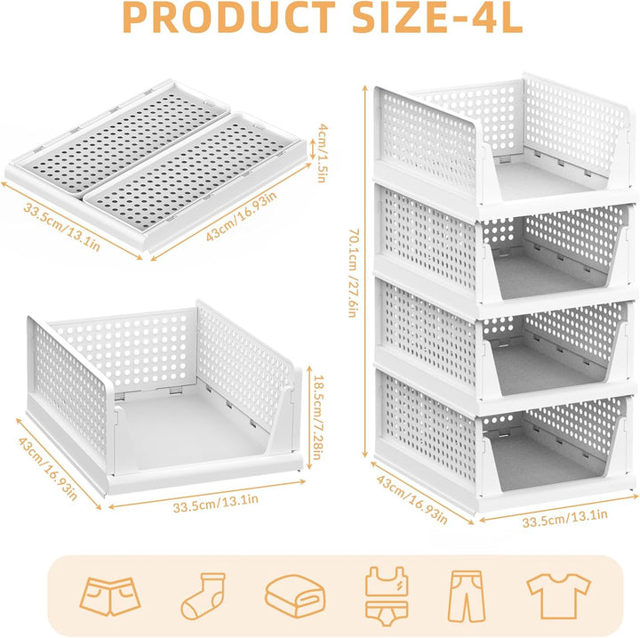 4 Pack Stapelbar Schrank kleiderschrank Organizer | Faltbare Organizer, Ausziehbar Faltbare Ordnungs