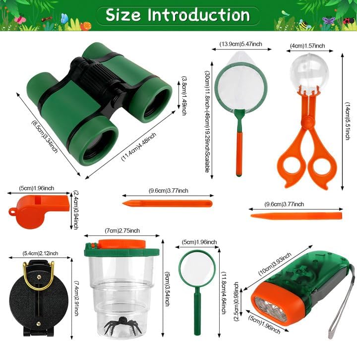 11Pcs Forscherset für Kinder, Entdecker Set für Kinder Mit Fernglas Kinder, Insektenfänger, Kompass,