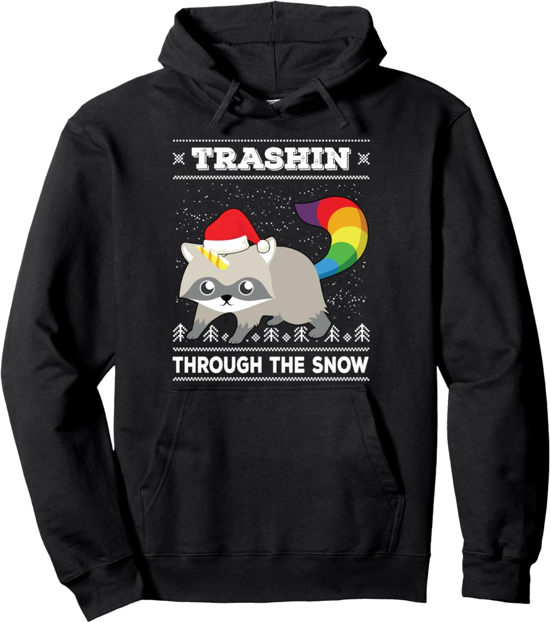 Trashin Through The Snow Raccoonunicorn Raccoon Unicorn X-Mas Pullover Hoodie
