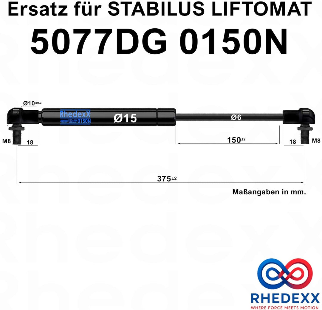 Ersatz für Stabilus Liftomat 5077DG 0150N RhedexX® Gasdruckfeder Winkelgelenk Gasdruckdämpfer mit M6