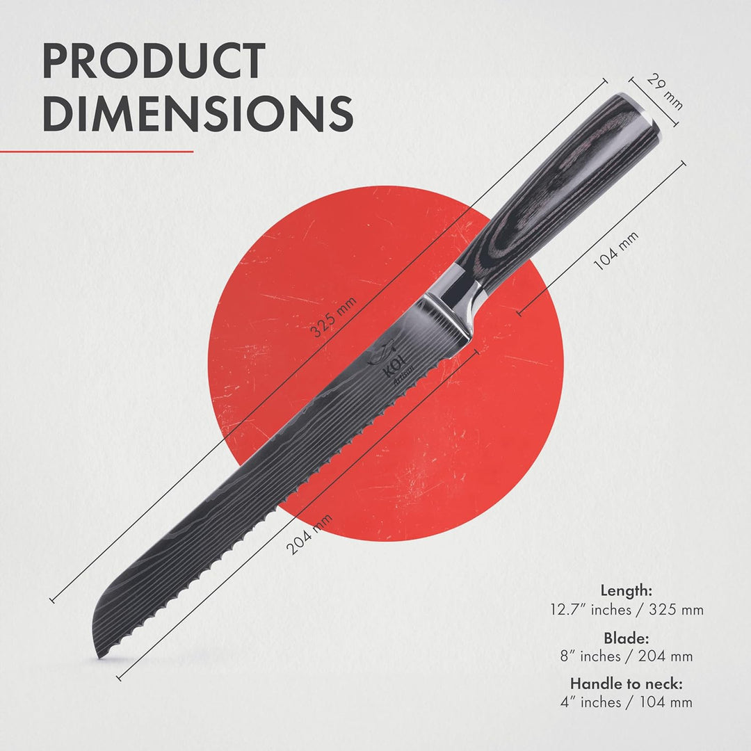 KOI ARTISAN Grosses Brotmesser - 20,3 cm rasiermesserscharfe Kante 20 cm Brotmesser, 20 cm Brotmesse