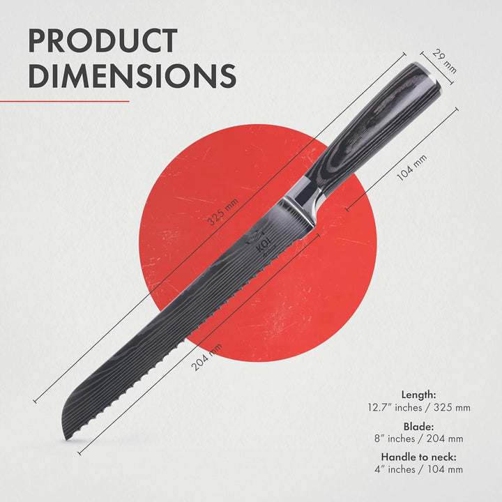 KOI ARTISAN Grosses Brotmesser - 20,3 cm rasiermesserscharfe Kante 20 cm Brotmesser, 20 cm Brotmesse
