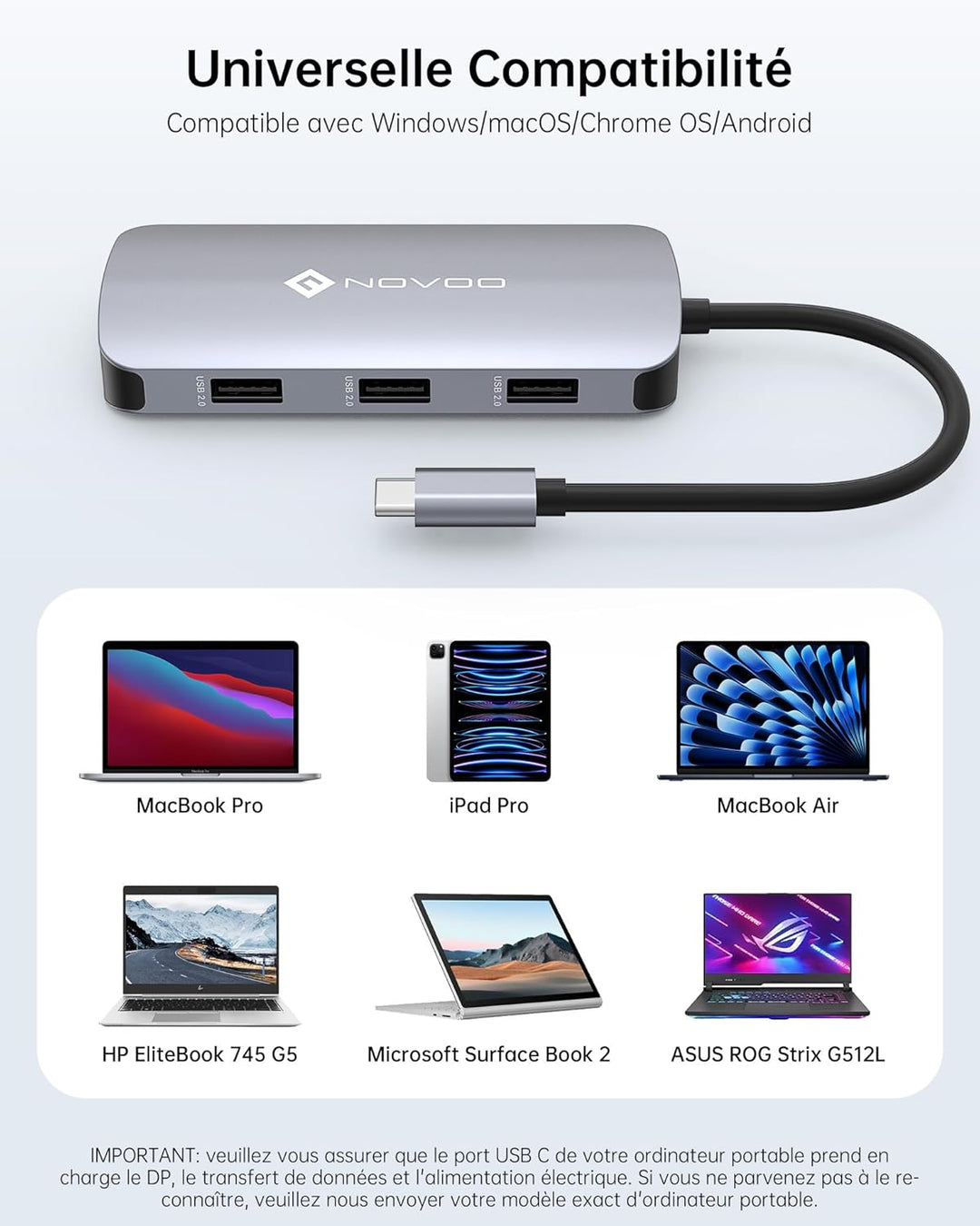 NOVOO 7-in-1 Docking Station Dual Monitor, Hub UBS C auf 2 HDMI 4K, Displayport 8K, 100 W PD, USB x