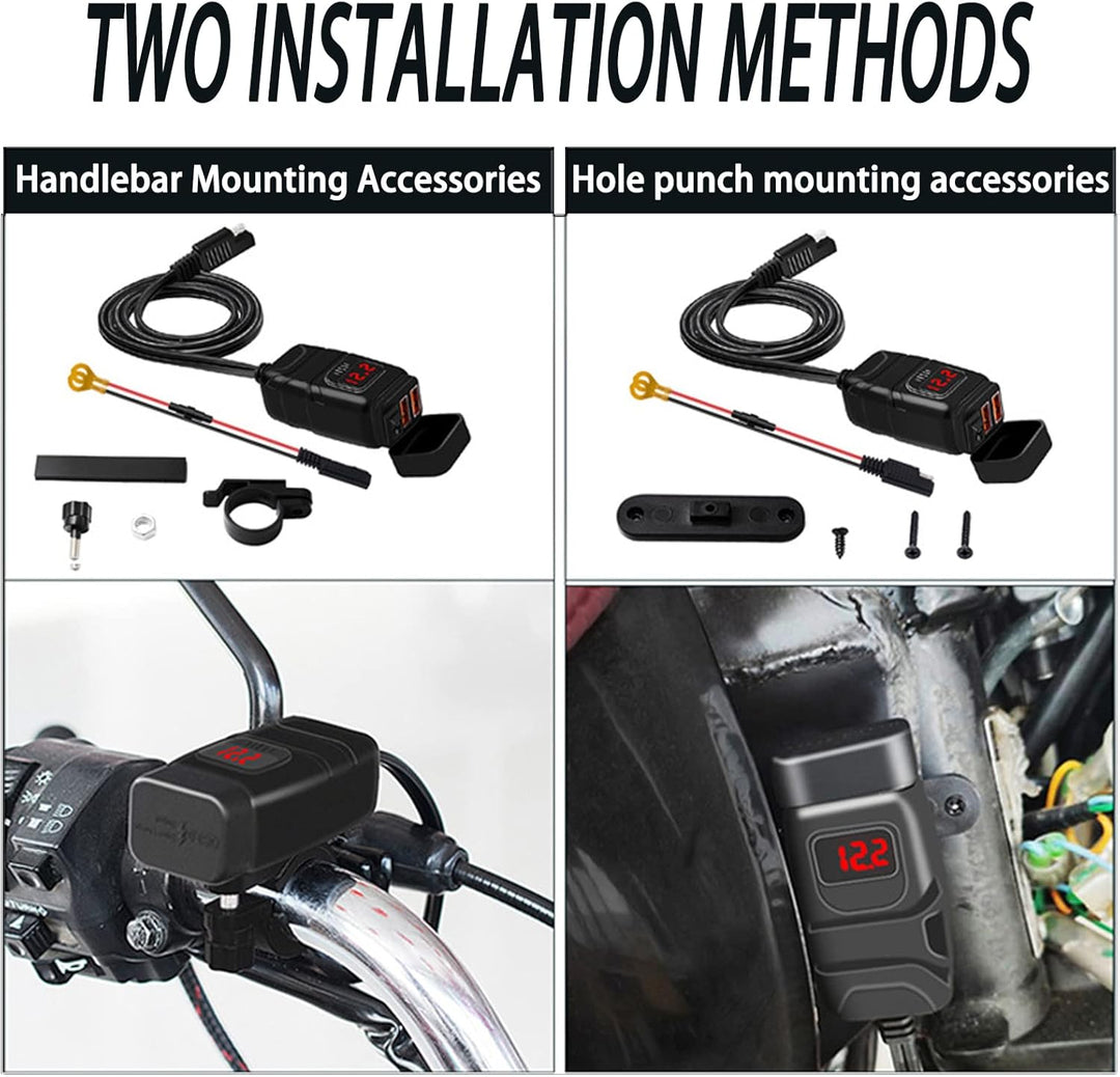 RUIZHI USB Steckdose 12V Kfz-Ladegerät, Dual-USB-Ladegerät für Motorrad QC3.0 mit wasserdichtem Volt