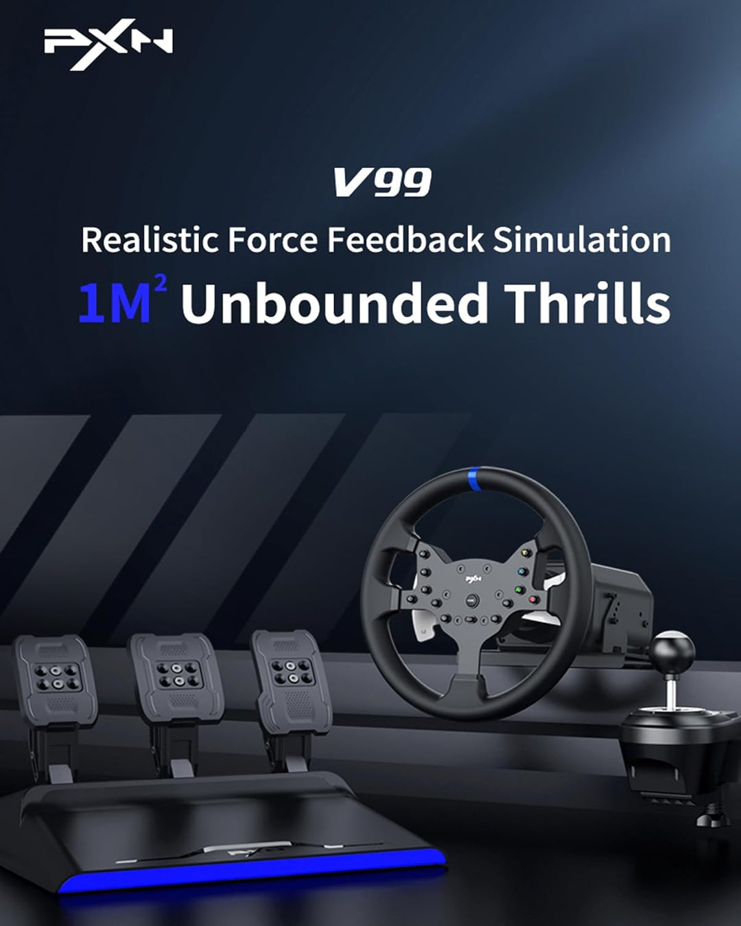 PXN V99 PC Racing Wheel mit Pedalen und Shifter, 3NM Force Feedback Lenkrad für Xbox One, Xbox Serie