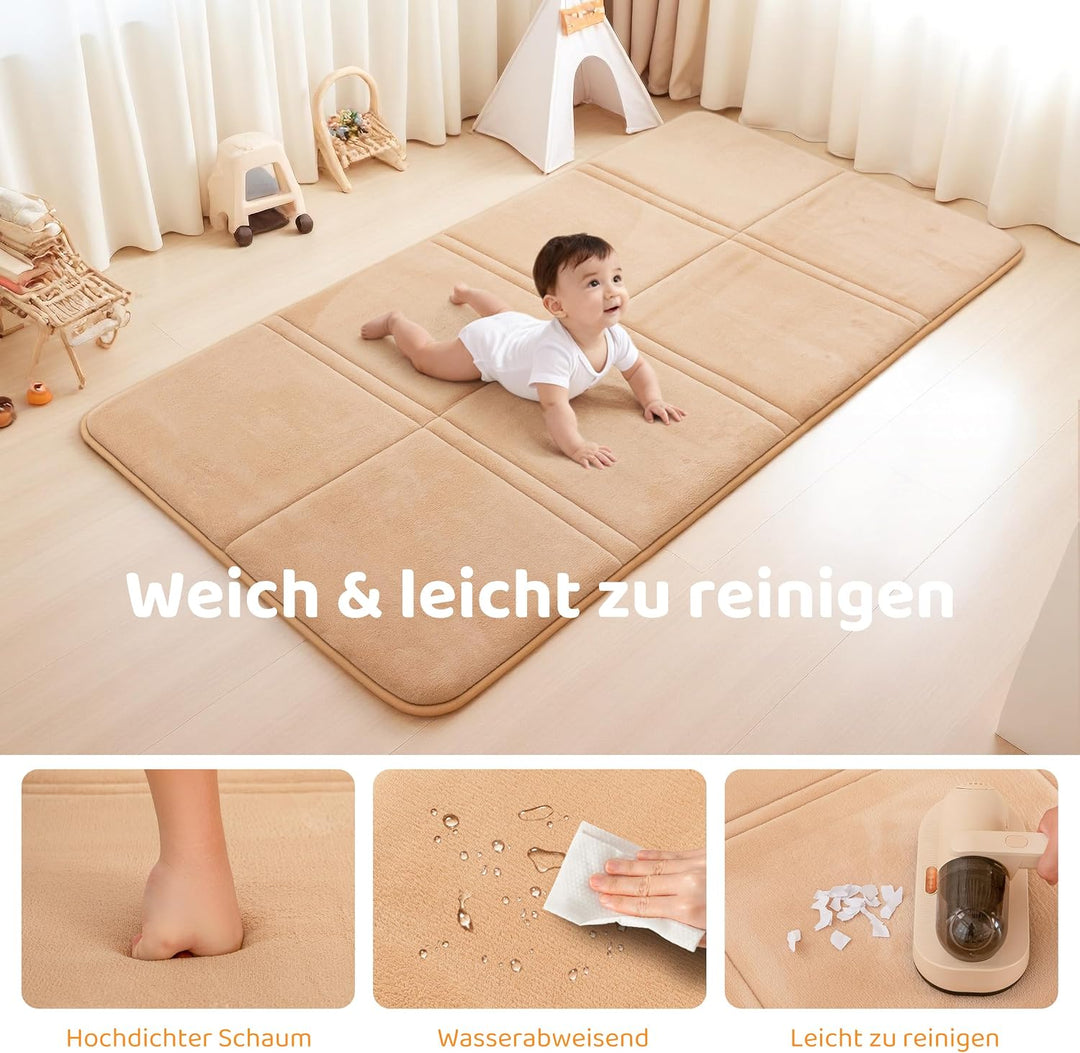 BYBYME 3cm Dicke Faltbare Krabbelmatte Baby, 80x150cm Spielmatte mit Rutschfester Unterseite, Weiche