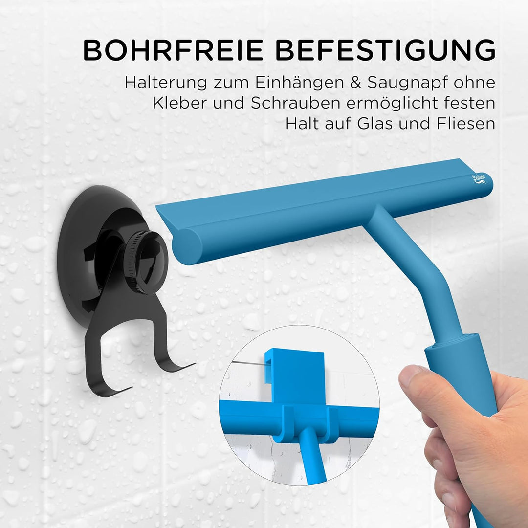BADIONA Ausziehbarer Duschabzieher Blau - Abzieher Dusche Breit mit 100cm Teleskopstange & Haken I D