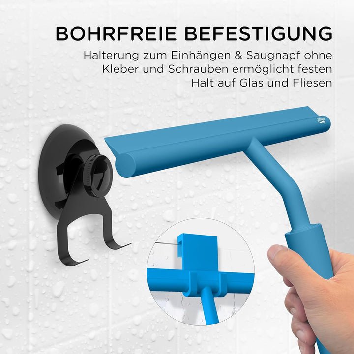 BADIONA Ausziehbarer Duschabzieher Blau - Abzieher Dusche Breit mit 100cm Teleskopstange & Haken I D