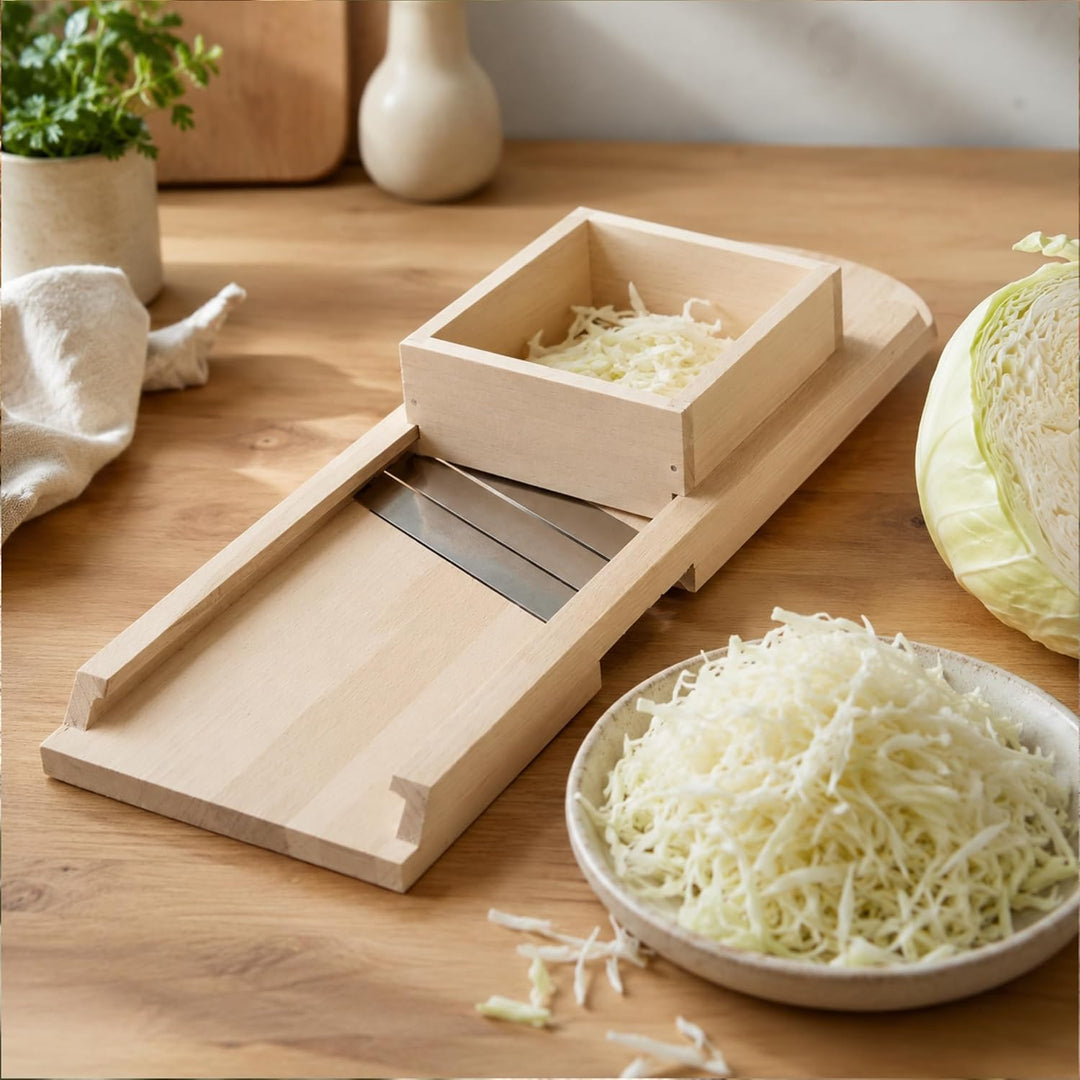 HOFMEISTER® Krauthobel 65 cm Holz - sicheres Schneiden von Krautköpfen &amp; Gemüse dank beweglichem Sch