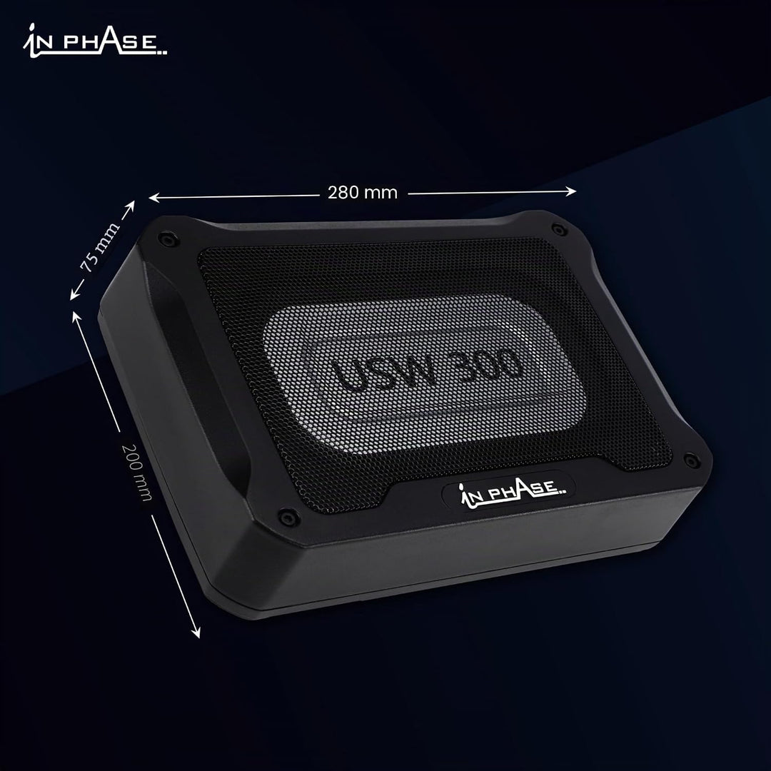 In Phase Car Audio USW300 300 W Ultraflaches, kompaktes aktives Subwoofersystem für den Untersitz, A