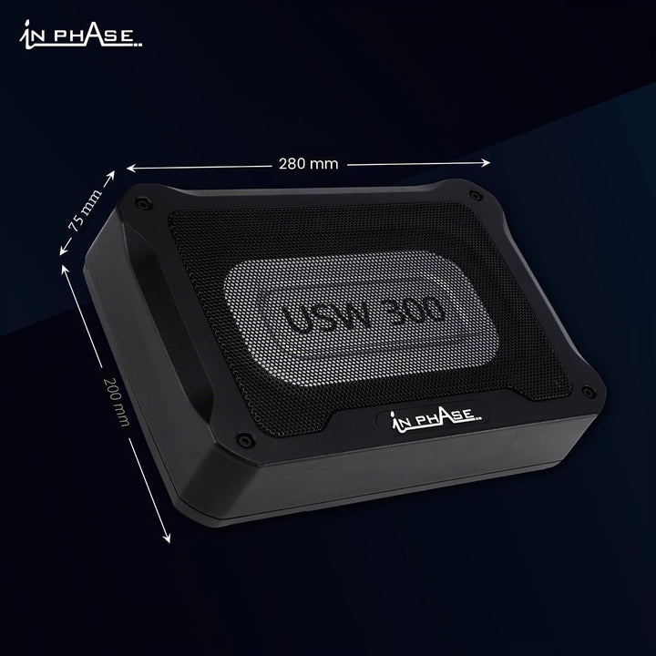 In Phase Car Audio USW300 300 W Ultraflaches, kompaktes aktives Subwoofersystem für den Untersitz, A