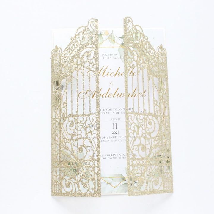 Goldene Hochzeitseinladungen funkelnde Gate Laser Design für Hochzeit Verlobung Meerjungfrau 25 Sets