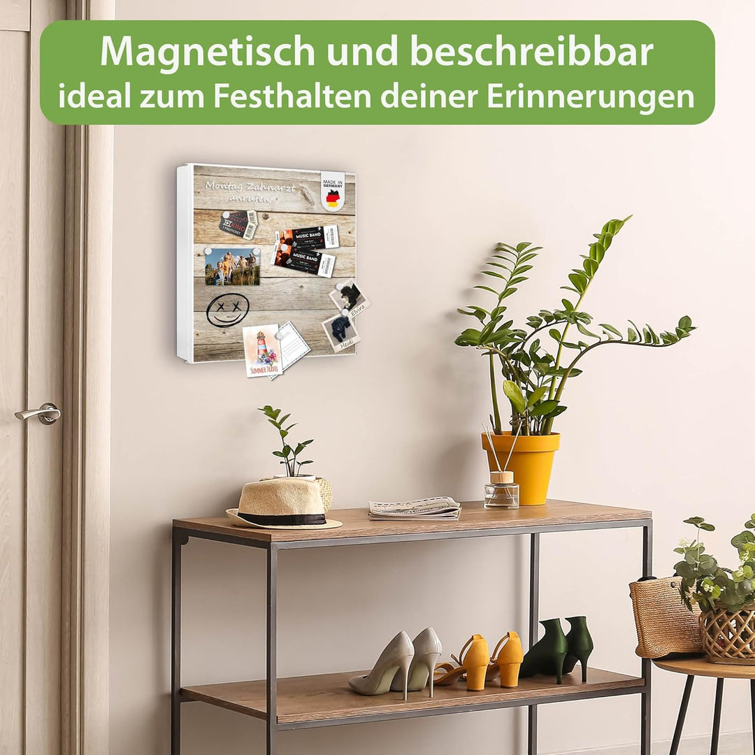 banjado® Grosser Schlüsselkasten Glas/Schlüsselbox 30cm x 30cm mit 50 Haken - Motiv Graues Holz/Schl