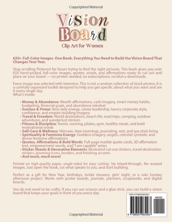Vision Board Clip Art for Women: 650+ Carefully Curated Images, Quotes, Words &amp; Affirmations to Mani