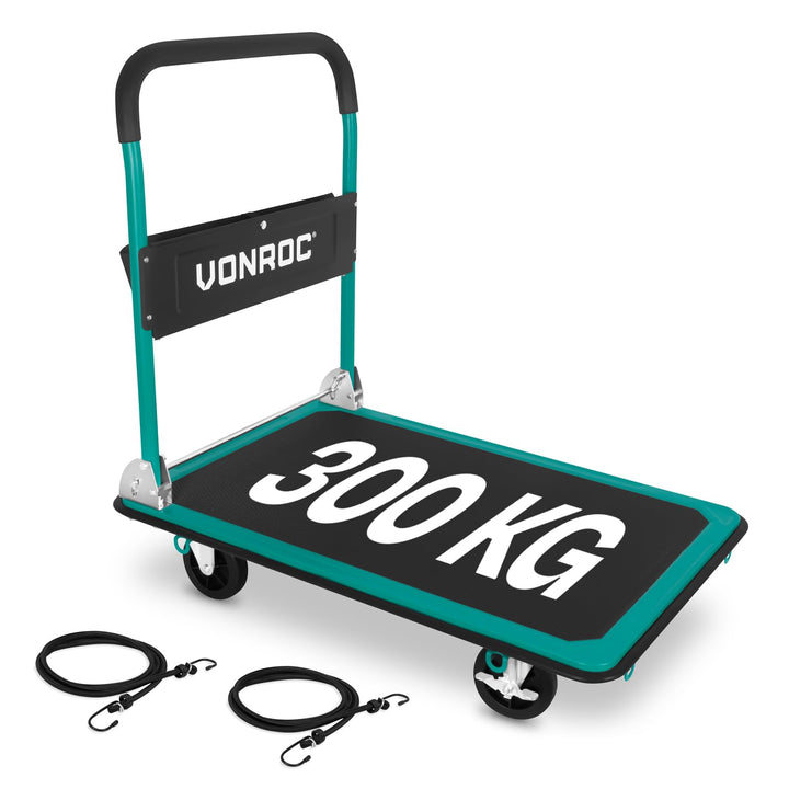 VONROC Transportwagen klappbar 300kg - Plattformwagen als Transporthilfe - Rollwagen mit Griff 300 k