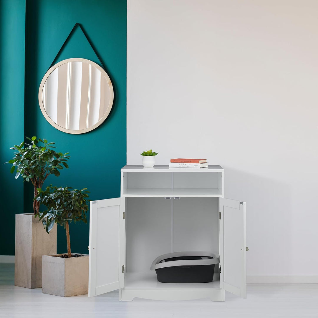 Relaxdays Katzenschrank für Katzentoilette, 2 seitliche Eingänge, offenes Fach, HBT: 73,5x60x43,5 cm