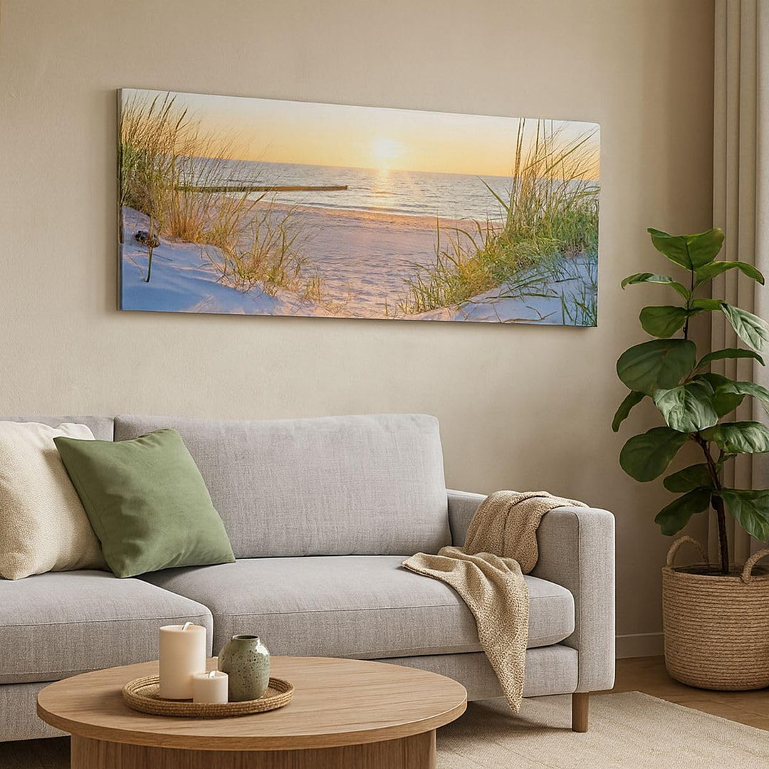 Wandbilder Dekoration Wohnzimmer Düne Strand Meer Panorama Bilder auf Leinwand 120x50cm Leinwandbild