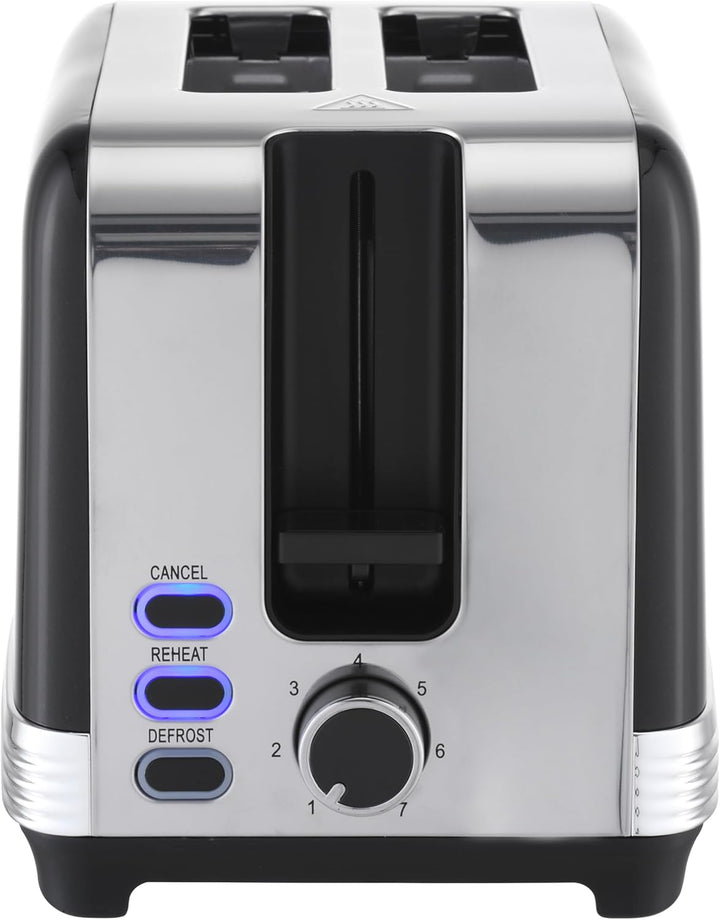 grossag TA 28.07, 2-Scheiben Edelstahl-Toaster, schwarzes Retro Metallic-Design, stufenlose Bräunung