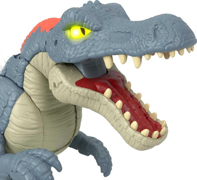 Imaginext Jurassic World Spielzeug-Dinosaurier, Ultra Snap Spinosaurus mit Licht, Geräuschen und Sch