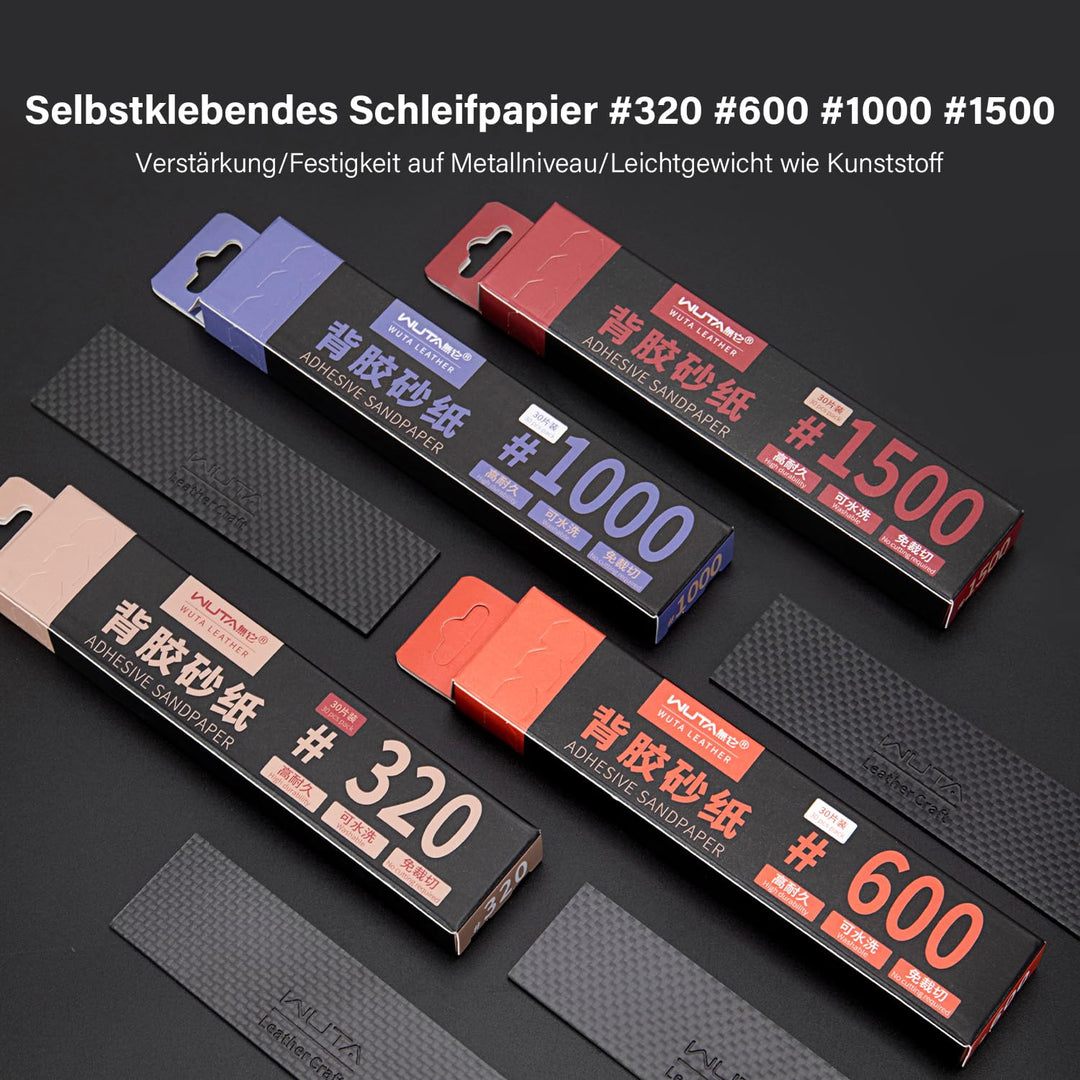 WUTA Schleifpapier Set mit Kohlefaser-Platten, 120 Blätter selbstklebend in 4 Körnungen (320/600/100