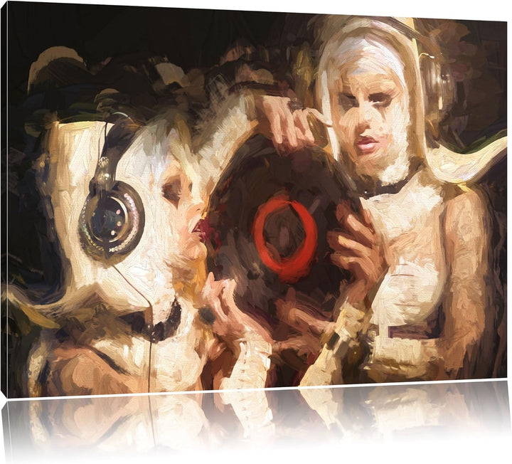 Pixxprint Mysteriöse DJ Frauen als Leinwandbild/Grösse: 100x70 / Wandbild/Kunstdruck/fertig bespannt