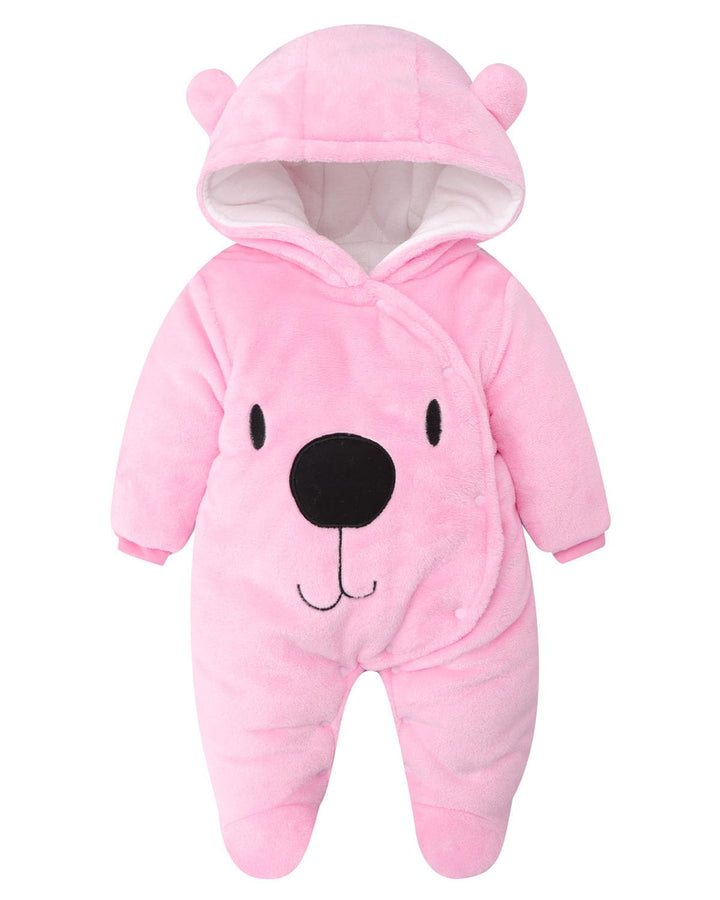 Baby Overalls mit Kapuze Winter Flanell Strampler Spielanzug mit Füsse Karikatur Jumpsuit, 0-3 Monat