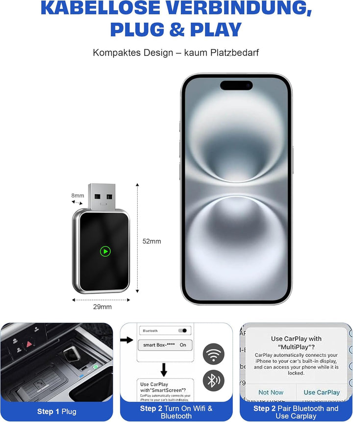 Wireless CarPlay & Android Auto Adapter 2 in 1 – 2025 Upgrade Dongle verwandelt kabelgebundenes CarP