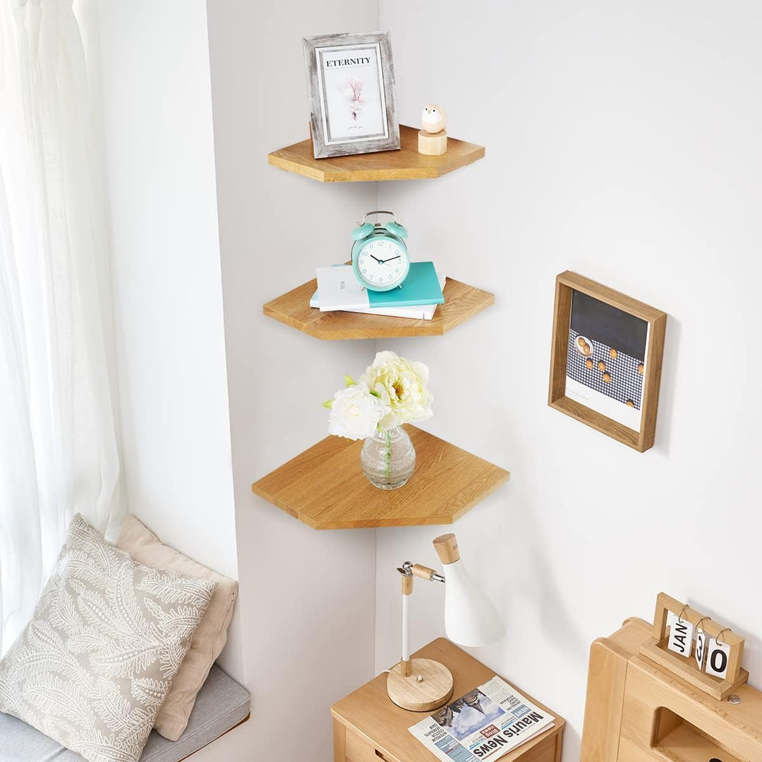 Gieanoo Eckregal Hängend, 2er-Set Eiche Massivholz Eckregal Wandregal Holz Vintage Landhausstil Rega