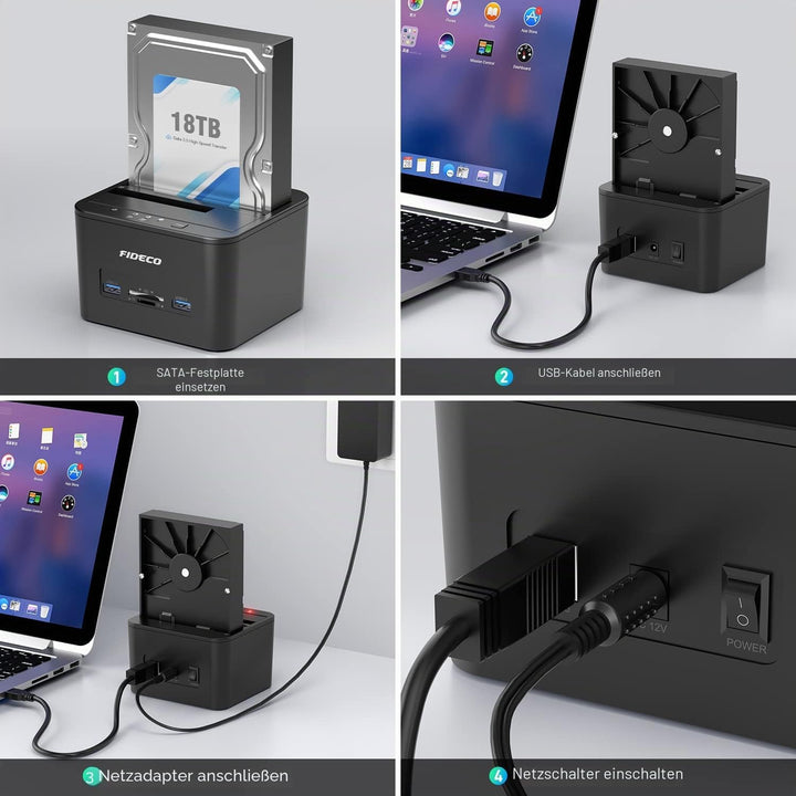 Festplatten Dockingstation, FIDECO USB Festplatten Docking Station Offline Klonfunktion für 2,5 Zoll