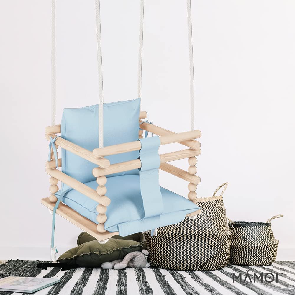 MAMOI® Babyschaukel, Schaukel Indoor und Outdoor, Holzschaukel für Baby und Kinder, Kinderschaukel,