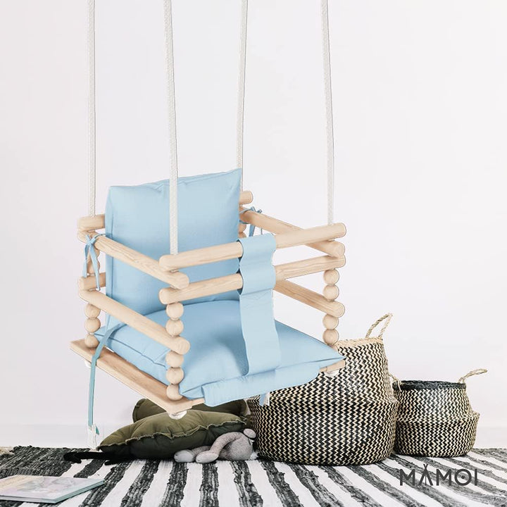 MAMOI® Babyschaukel, Schaukel Indoor und Outdoor, Holzschaukel für Baby und Kinder, Kinderschaukel,