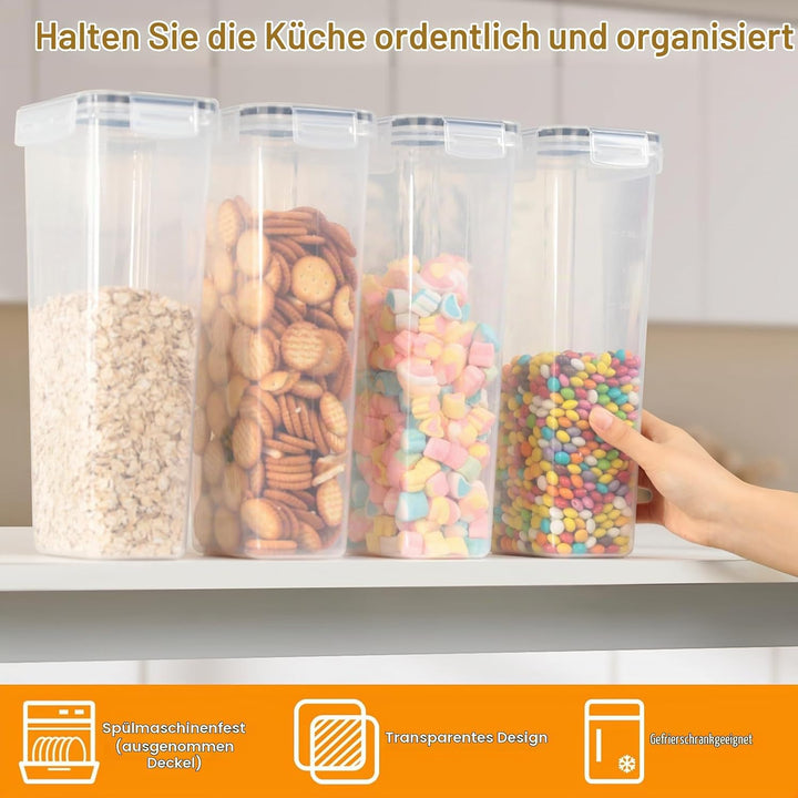 VINATO Vorratsdosen mit Deckel Luftdicht 2.8L 4er Set BPA-frei für Müsli Cornflakes Mehl Aufbewahrun