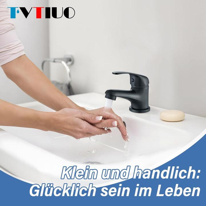 TVTIUO Waschtischbatterie, Waschtischbatterie, Badbatterie aus Messing, Waschtischbatterie in Schwar