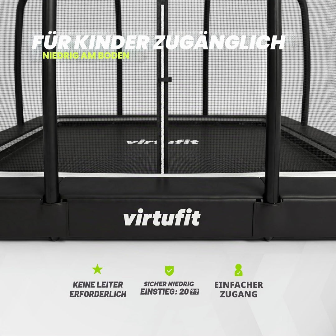 VirtuFit Premium Bodentrampolin mit Sicherheitsnetz - Schwarz - 213 x 305 cm