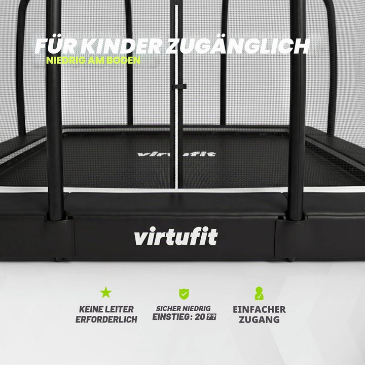 VirtuFit Premium Bodentrampolin mit Sicherheitsnetz - Schwarz - 213 x 305 cm